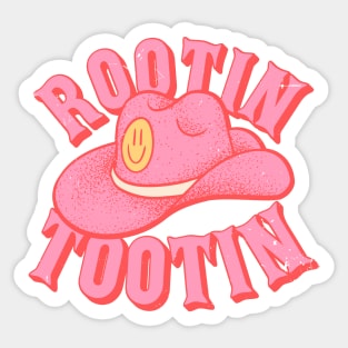 Rootin Tootin | Cowboy Hat Pink Cowgirl Hat Smiley Face Cheer Saying Quote Sticker